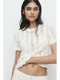H&M - Women White Pointelle-Knit Top