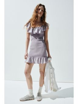 H&M - Women Purple Flounced Off-The-Shoulder Dress