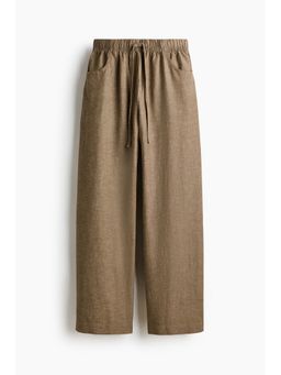 H&M - Women Beige Straight Drawstring Trousers