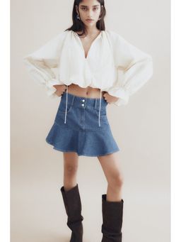 H&M - Women Blue Flounced Denim Mini Skirt