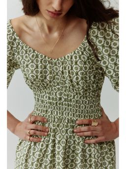 H&M - Women Green Flared-Skirt Cotton Dress