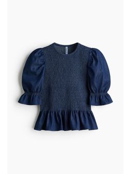 H&M - Women Blue Smocked Denim Blouse