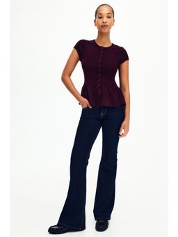 H&M - Women Red Short-Sleeved Peplum Cardigan