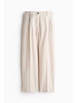 H&M - Women Beige Tapered Linen-Blend Trousers