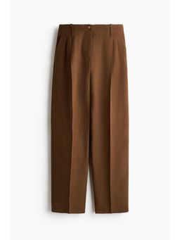 H&M - Women Brown Tapered Linen-Blend Trousers