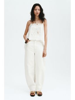H&M - Women White Barrel Leg Regular Waist Jeans