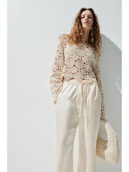 H&M - Women Beige Crochet-Look Hole-Knit Top