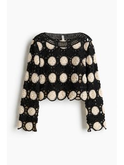 H&M - Women Black Crochet-Look Hole-Knit Top