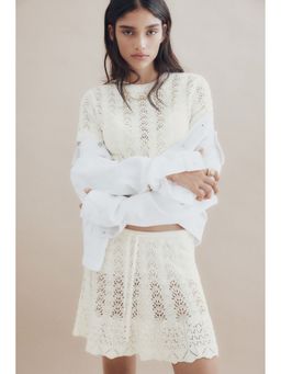 H&M - Women White Pointelle-Knit Skirt