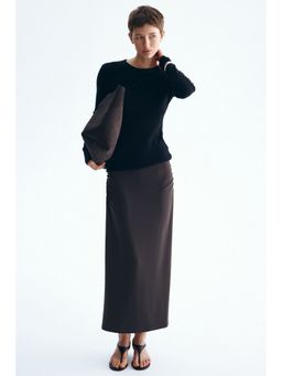 H&M - Women Brown Draped Midi Skirt