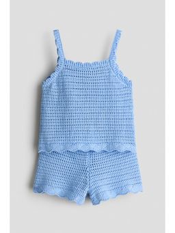 H&M - Girls Blue 2-Piece Textured-Knit Top and Shorts