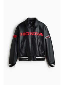 H&M - Men Black Motif-Detail Baseball Jacket