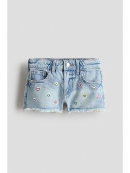 H&M - Girls Blue Embroidery-Detail Denim Shorts