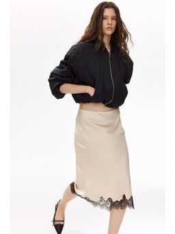 H&M - Women Beige Lace-Trimmed Slip Skirt