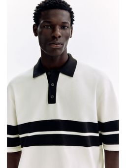 H&M - Men White Loose Fit Knitted Polo T-Shirt