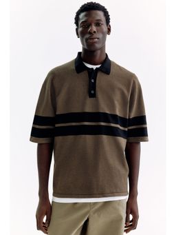 H&M - Men Beige Loose Fit Knitted Polo T-Shirt