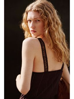 H&M - Women Brown Lace-Detail Rib-Knit Top