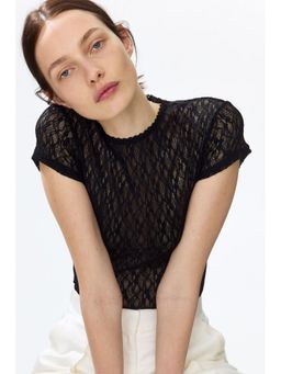 H&M - Women Black Lace-Look Jersey Thong Bodysuit