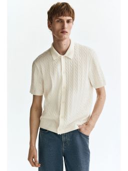 H&M - Men White Regular Fit Cable-Knit Shirt
