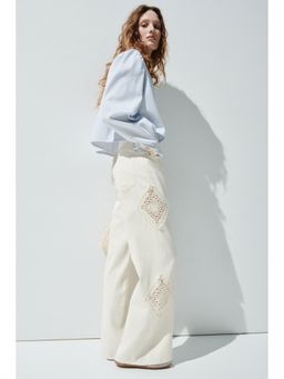 H&M - Women Beige Crochet-Look-Detail Trousers
