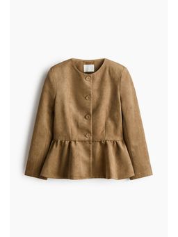 H&M - Women Beige Collarless Peplum Jacket