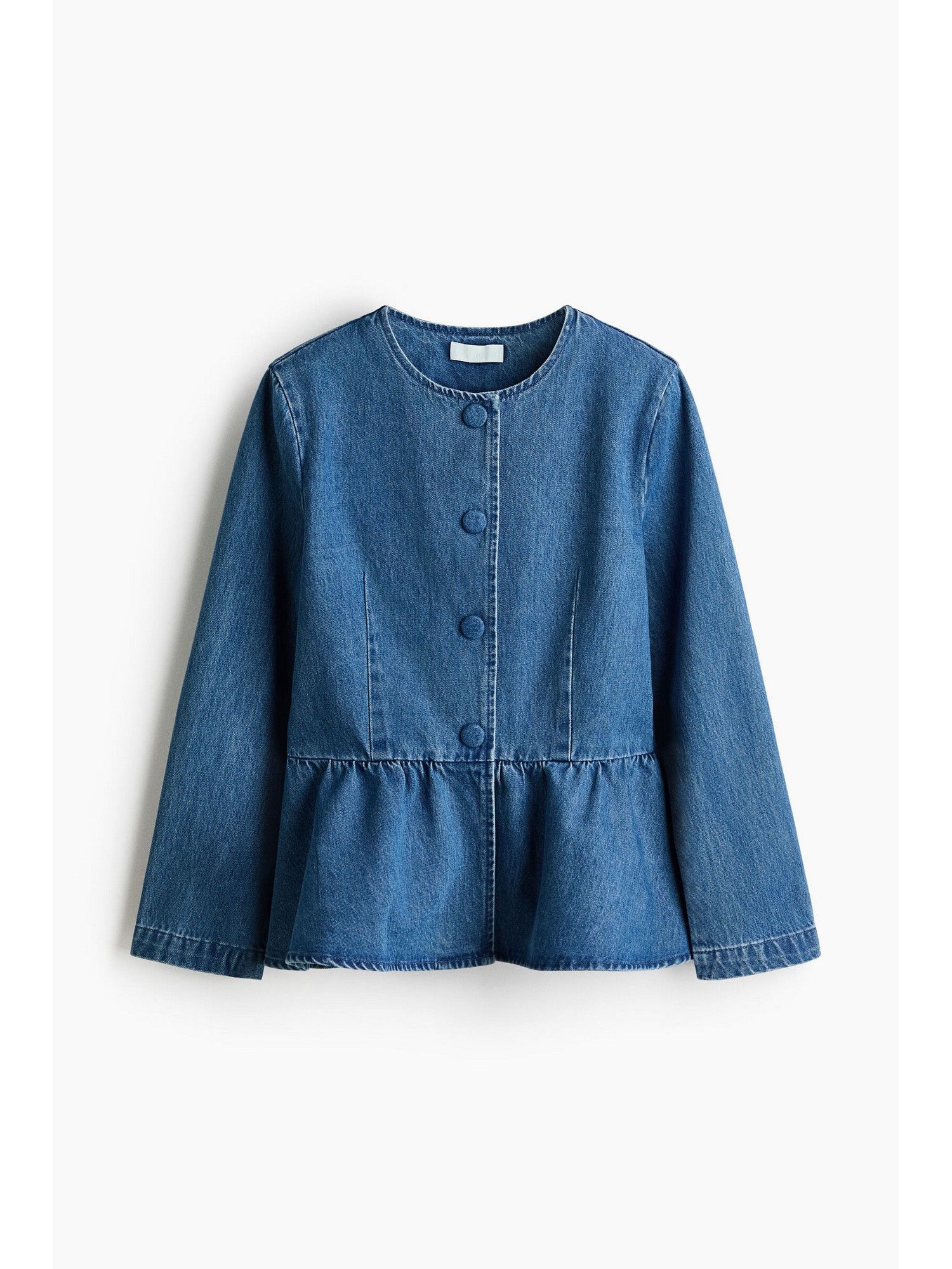 h&m Women Blue Collarless Peplum Jacket-picture-17