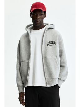 H&M - Men Grey Oversized Fit Printed Zip-Through Hoodie