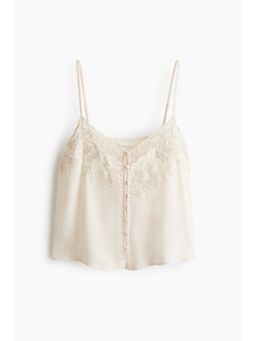 H&M - Women Beige Embroidered-Detail Viscose Top