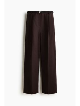 H&M - Women Brown Belted Linen-Blend Trousers