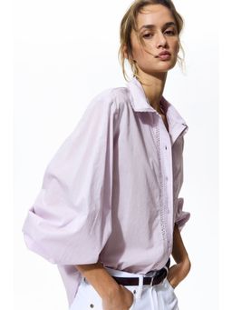 H&M - Women Purple Lace-Trimmed Cotton Shirt