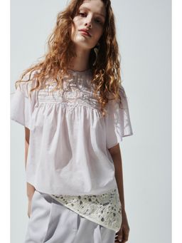 H&M - Women Purple Broderie-Anglaise Cotton Blouse