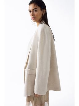 H&M - Women Beige Linen-Blend Double-Breasted Blazer