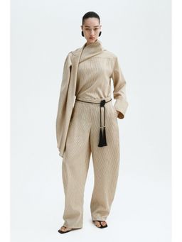 H&M - Women Beige Linen-Blend Barrel Trousers