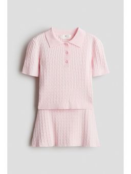 H&M - Girls Pink 2-Piece Cable-Knit Set