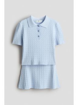 H&M - Girls Blue 2-Piece Cable-Knit Set