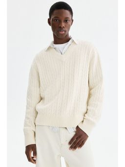 H&M - Men White Regular Fit Cable-Knit Jumper