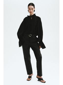 H&M - Women Black Embroidered Linen-Blend Blouse