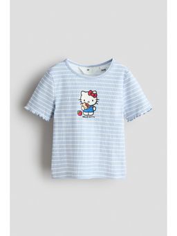 H&M - Girls Blue Ribbed Printed Top