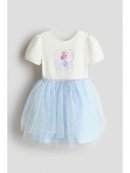 H&M - Girls White Printed Tulle-Skirt Dress