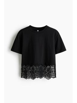 H&M - Women Black Lace-Trimmed T-Shirt