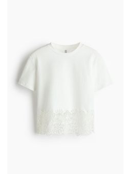 H&M - Women White Lace-Trimmed T-Shirt