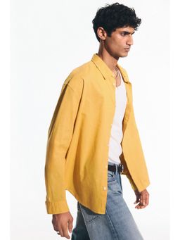 H&M - Men Yellow Relaxed Fit Linen-Blend Shirt