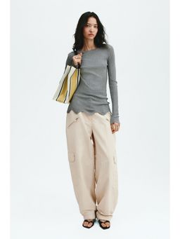 H&M - Women Beige Oversized Cargo Trousers