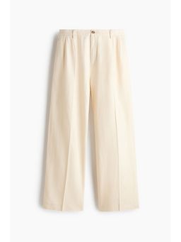 H&M - Men White Loose Fit Linen-Blend Trousers