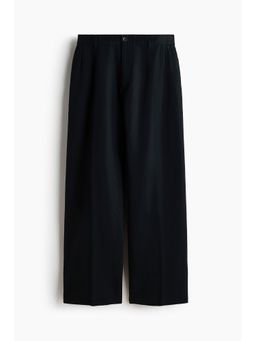 H&M - Men Black Loose Fit Linen-Blend Trousers