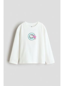 H&M - Girls White Long-Sleeved Printed Top