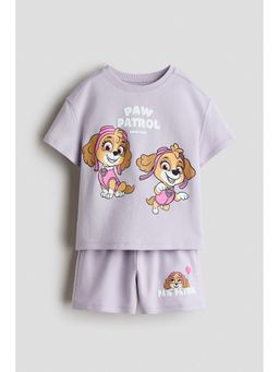 H&M - Girls Purple 2-Piece Printed T-Shirt and Shorts