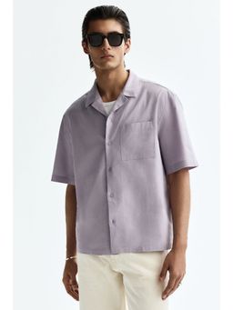 H&M - Men Purple Relaxed Fit Linen-Blend Shirt