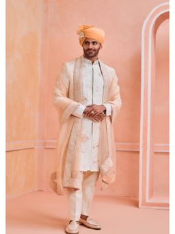 Philocaly - Kumud Ivory Sherwani Kurta with Trouser and Stole