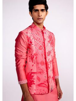 ISHA GUPTA TAYAL - Pink Printed and Embroidered Silk Nehru Jacket